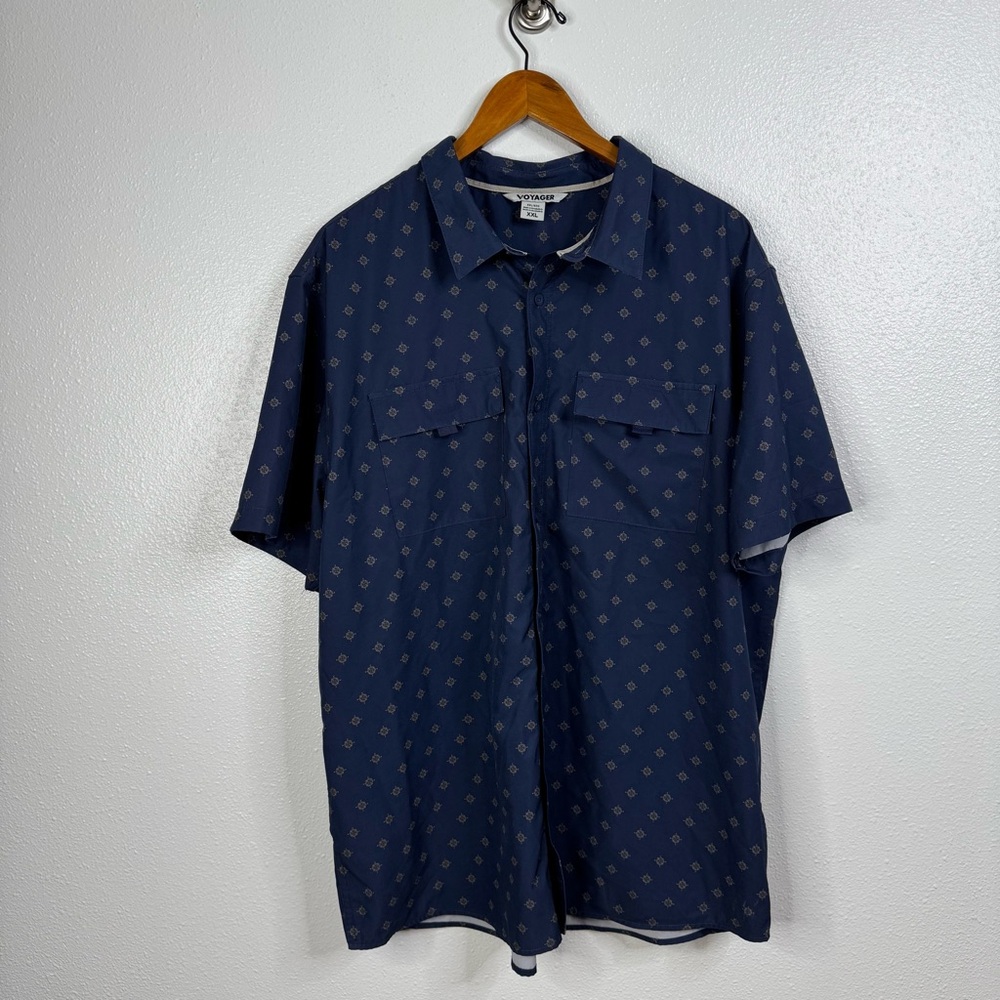 Voyager Men's Casual Short Sleeve Button Down Shirt Compass Print Size Xxlarge‎